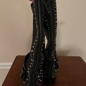 Black pebbled leather Mui Mui Moto boots